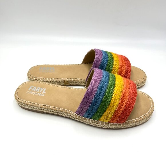 Faryl By Farylrobin Size 9.5 Rainbow Espadrille Flats Slides Sandals Shoes - Picture 1 of 14